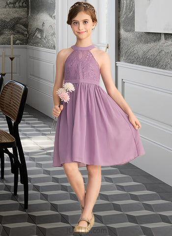 Addyson A-Line Scoop Neck Knee-Length Chiffon Lace Junior Bridesmaid Dress UKP0013401