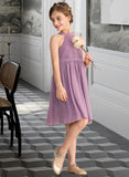 Addyson A-Line Scoop Neck Knee-Length Chiffon Lace Junior Bridesmaid Dress UKP0013401