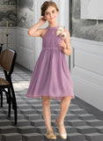 Addyson A-Line Scoop Neck Knee-Length Chiffon Lace Junior Bridesmaid Dress UKP0013401