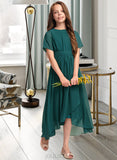 Sam A-Line Scoop Neck Asymmetrical Chiffon Junior Bridesmaid Dress With Ruffle Bow(s) UKP0013403