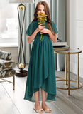 Sam A-Line Scoop Neck Asymmetrical Chiffon Junior Bridesmaid Dress With Ruffle Bow(s) UKP0013403