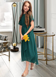 Sam A-Line Scoop Neck Asymmetrical Chiffon Junior Bridesmaid Dress With Ruffle Bow(s) UKP0013403