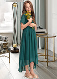 Sam A-Line Scoop Neck Asymmetrical Chiffon Junior Bridesmaid Dress With Ruffle Bow(s) UKP0013403