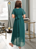 Sam A-Line Scoop Neck Asymmetrical Chiffon Junior Bridesmaid Dress With Ruffle Bow(s) UKP0013403