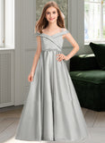 Kaya Ball-Gown/Princess Off-the-Shoulder Floor-Length Satin Junior Bridesmaid Dress UKP0013404