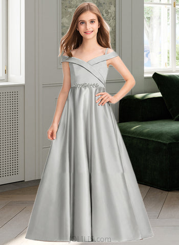 Kaya Ball-Gown/Princess Off-the-Shoulder Floor-Length Satin Junior Bridesmaid Dress UKP0013404