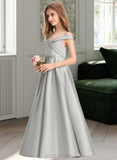 Kaya Ball-Gown/Princess Off-the-Shoulder Floor-Length Satin Junior Bridesmaid Dress UKP0013404