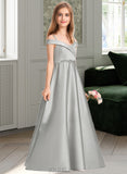 Kaya Ball-Gown/Princess Off-the-Shoulder Floor-Length Satin Junior Bridesmaid Dress UKP0013404