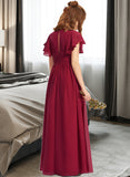 Abbie A-Line V-neck Floor-Length Chiffon Junior Bridesmaid Dress With Ruffle UKP0013405