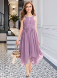 Victoria A-Line Scoop Neck Tea-Length Chiffon Junior Bridesmaid Dress With Ruffle Beading Bow(s) UKP0013406