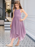 Victoria A-Line Scoop Neck Tea-Length Chiffon Junior Bridesmaid Dress With Ruffle Beading Bow(s) UKP0013406