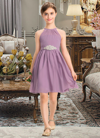 Naomi A-Line Scoop Neck Knee-Length Chiffon Junior Bridesmaid Dress With Ruffle Beading UKP0013407