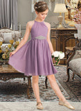 Naomi A-Line Scoop Neck Knee-Length Chiffon Junior Bridesmaid Dress With Ruffle Beading UKP0013407