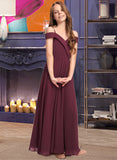 Lindsay A-Line Off-the-Shoulder Floor-Length Chiffon Junior Bridesmaid Dress UKP0013408