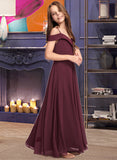 Lindsay A-Line Off-the-Shoulder Floor-Length Chiffon Junior Bridesmaid Dress UKP0013408