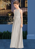 Erin A-Line Scoop Neck Floor-Length Chiffon Lace Junior Bridesmaid Dress With Ruffle UKP0013409