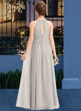 Erin A-Line Scoop Neck Floor-Length Chiffon Lace Junior Bridesmaid Dress With Ruffle UKP0013409