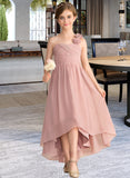 Morgan A-Line One-Shoulder Asymmetrical Chiffon Junior Bridesmaid Dress With Ruffle Flower(s) Bow(s) UKP0013410