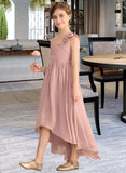 Morgan A-Line One-Shoulder Asymmetrical Chiffon Junior Bridesmaid Dress With Ruffle Flower(s) Bow(s) UKP0013410