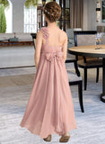 Morgan A-Line One-Shoulder Asymmetrical Chiffon Junior Bridesmaid Dress With Ruffle Flower(s) Bow(s) UKP0013410