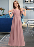 Jaden A-Line V-neck Floor-Length Chiffon Junior Bridesmaid Dress With Cascading Ruffles UKP0013413