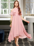 Mattie A-Line Scoop Neck Tea-Length Chiffon Lace Junior Bridesmaid Dress UKP0013414