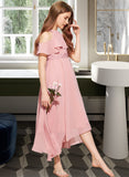 Mattie A-Line Scoop Neck Tea-Length Chiffon Lace Junior Bridesmaid Dress UKP0013414