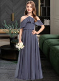 Kendall A-Line Off-the-Shoulder Floor-Length Chiffon Junior Bridesmaid Dress With Cascading Ruffles UKP0013415