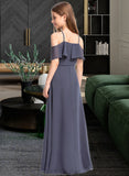 Kendall A-Line Off-the-Shoulder Floor-Length Chiffon Junior Bridesmaid Dress With Cascading Ruffles UKP0013415