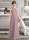 Janey A-LineScoopNeckFloor-LengthChiffonLaceJuniorBridesmaidDressWithRuffle#173272 UKP0013416