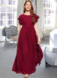 Paola A-Line Scoop Neck Floor-Length Chiffon Junior Bridesmaid Dress With Cascading Ruffles UKP0013417