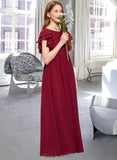 Paola A-Line Scoop Neck Floor-Length Chiffon Junior Bridesmaid Dress With Cascading Ruffles UKP0013417