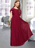 Paola A-Line Scoop Neck Floor-Length Chiffon Junior Bridesmaid Dress With Cascading Ruffles UKP0013417