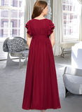 Paola A-Line Scoop Neck Floor-Length Chiffon Junior Bridesmaid Dress With Cascading Ruffles UKP0013417