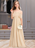 Margaret A-Line Off-the-Shoulder Floor-Length Chiffon Junior Bridesmaid Dress With Cascading Ruffles UKP0013419