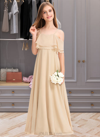 Margaret A-Line Off-the-Shoulder Floor-Length Chiffon Junior Bridesmaid Dress With Cascading Ruffles UKP0013419