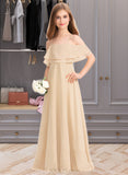 Margaret A-Line Off-the-Shoulder Floor-Length Chiffon Junior Bridesmaid Dress With Cascading Ruffles UKP0013419