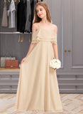 Margaret A-Line Off-the-Shoulder Floor-Length Chiffon Junior Bridesmaid Dress With Cascading Ruffles UKP0013419