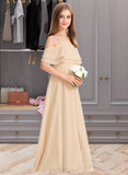 Margaret A-Line Off-the-Shoulder Floor-Length Chiffon Junior Bridesmaid Dress With Cascading Ruffles UKP0013419