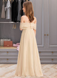 Margaret A-Line Off-the-Shoulder Floor-Length Chiffon Junior Bridesmaid Dress With Cascading Ruffles UKP0013419