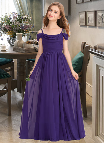 Tracy A-Line Off-the-Shoulder Floor-Length Chiffon Junior Bridesmaid Dress With Ruffle UKP0013421