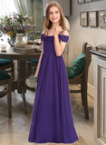 Tracy A-Line Off-the-Shoulder Floor-Length Chiffon Junior Bridesmaid Dress With Ruffle UKP0013421