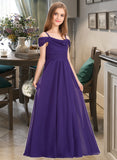 Tracy A-Line Off-the-Shoulder Floor-Length Chiffon Junior Bridesmaid Dress With Ruffle UKP0013421