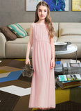 Kendra A-Line Scoop Neck Floor-Length Chiffon Junior Bridesmaid Dress With Ruffle Split Front UKP0013425