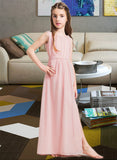 Kendra A-Line Scoop Neck Floor-Length Chiffon Junior Bridesmaid Dress With Ruffle Split Front UKP0013425