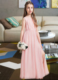 Kendra A-Line Scoop Neck Floor-Length Chiffon Junior Bridesmaid Dress With Ruffle Split Front UKP0013425