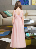 Kendra A-Line Scoop Neck Floor-Length Chiffon Junior Bridesmaid Dress With Ruffle Split Front UKP0013425