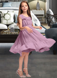 Jayleen A-Line Scoop Neck Knee-Length Chiffon Junior Bridesmaid Dress With Bow(s) Cascading Ruffles UKP0013426