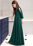 Kiera A-Line V-neck Floor-Length Chiffon Junior Bridesmaid Dress With Ruffles UKP0013427