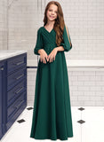 Kiera A-Line V-neck Floor-Length Chiffon Junior Bridesmaid Dress With Ruffles UKP0013427